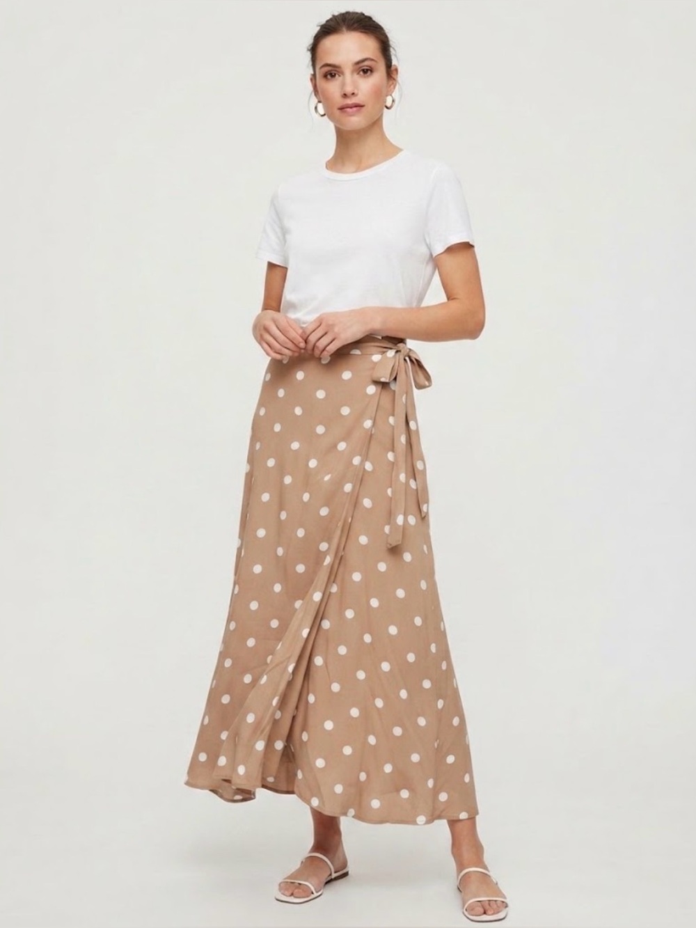 New York & Company Brown & White Polka Dot Wrap Skirt